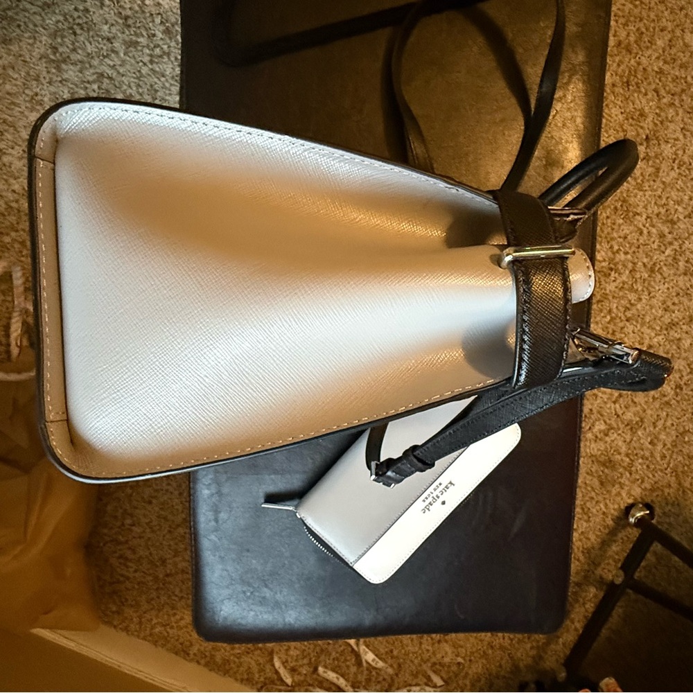 kate spade Staci Two-Tone White & Black Leather Satchel - Picture 9 of 10